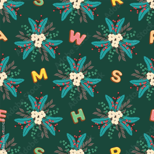 Fototapeta Seamless Christmas pattern. Holiday background with Christmas elements. Cartoon texture for fabric, wallpaper, wrapping paper.