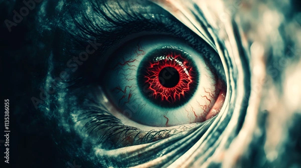 Fototapeta A Close Up Of A Fiery Red Evil Eye