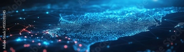 Fototapeta Dynamic digital map visualization of southeastern usa technology data analysis nighttime aerial view connectivity concept