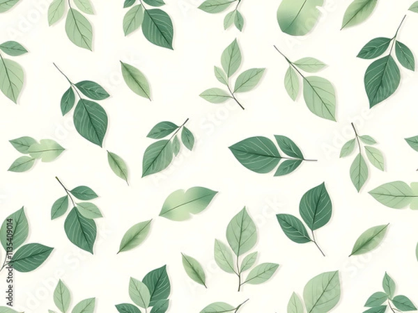 Fototapeta Seamless green leaf pattern design with natural foliage and floral elements