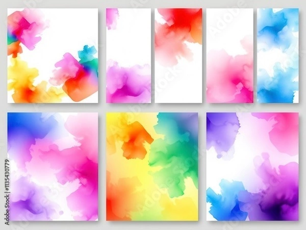 Fototapeta Various vibrant watercolor backgrounds perfect for business cards or flyers, set includes multiple vector designs, vibrant, modern, vector