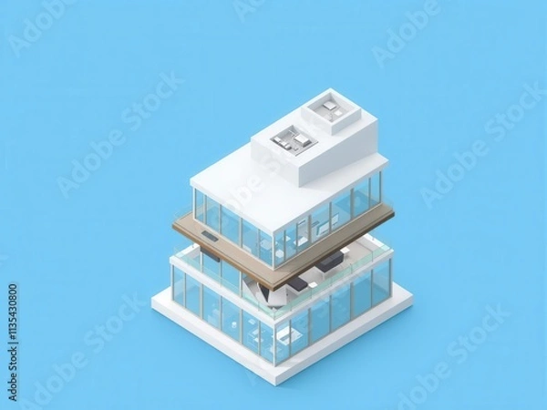 Obraz Vector isometric illustration of a modern office workplace building with multiple floors and windows, architecture, vector
