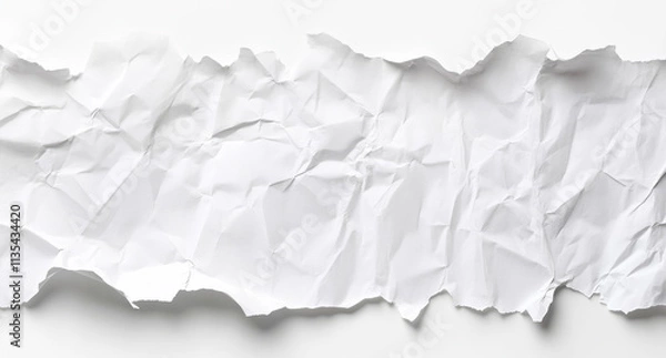 Fototapeta A white sheet of paper, wrinkled and torn at the edges, isolated on a white background.