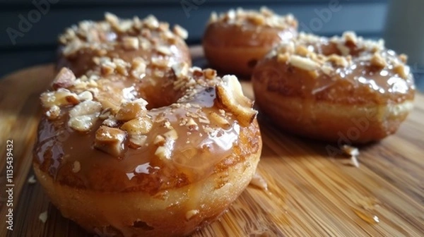 Obraz Caramel-Glazed Donuts with Chopped Nut Topping