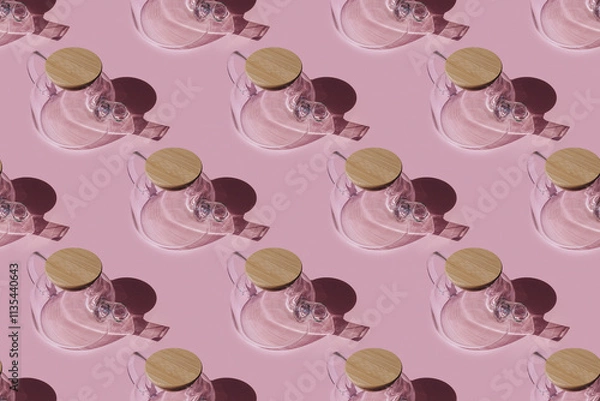 Obraz Glass teapot patterns on a pink background. Seamless pattern.
