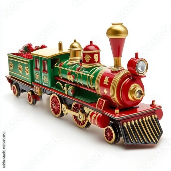 Fototapeta Christmas train toy isolated on white background
