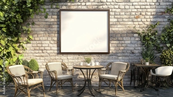 Fototapeta Rustic Patio with Blank Canvas Mockup