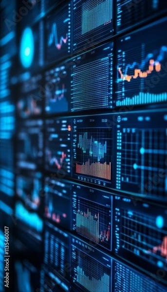 Obraz Close up of digital displays showcasing financial data and graphs in ai driven business management