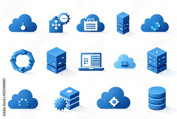 Fototapeta Web hosting icon set. Containing cloud computing, server, domain, firewall, internet, FTP, database, SSL, data hosting and more. Solid vector icons collection.