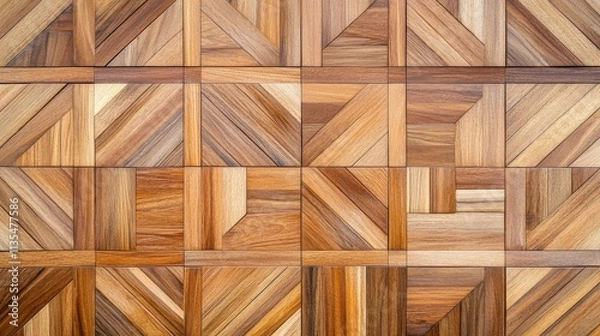 Fototapeta A textured wood panel featuring geometric patterns and various shades of brown, creating a warm and stylish aesthetic.