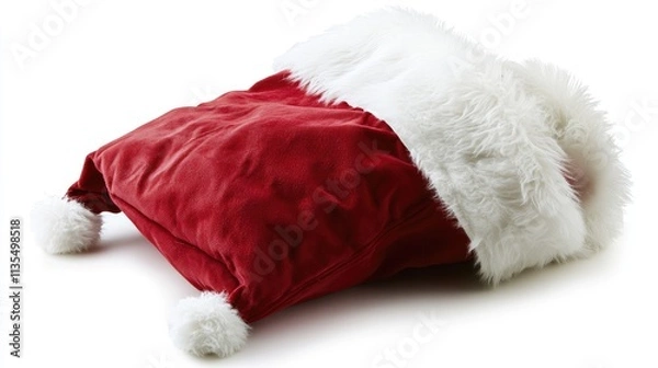 Fototapeta Cozy Red Santa Sack with Soft White Fur Trim and Plush Accents