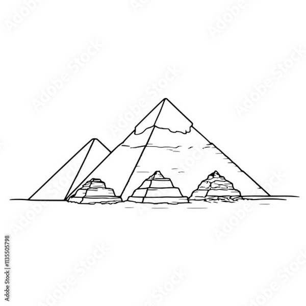 Fototapeta Pyramids of Giza Line Drawing: A simple yet striking line drawing of the iconic Pyramids of Giza, capturing the ancient wonder's timeless beauty.