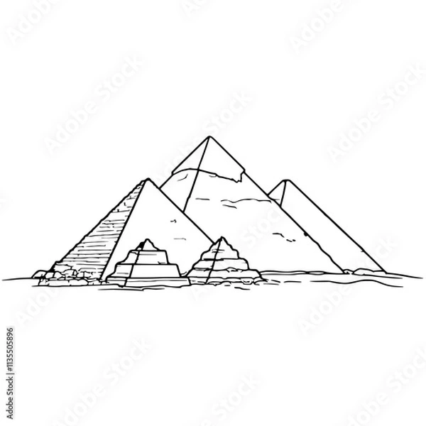 Fototapeta Hand-Drawn Pyramids: A simple line drawing of the iconic pyramids of Giza, showcasing their majestic geometry and enduring presence against a clean background.  