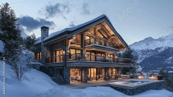 Obraz Luxury Chalet in the Swiss Alps: A Winter Wonderland Escape