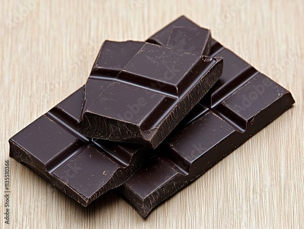 Obraz Dark Chocolate Squares on Wooden Surface Delicious Treat