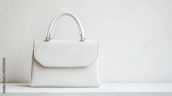 Fototapeta A minimalist white handbag displayed on a shelf against a light background.