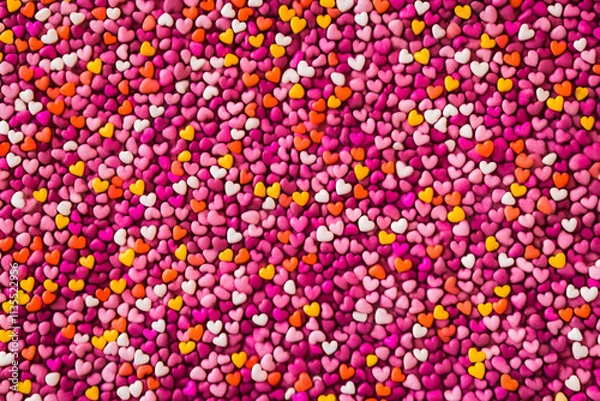 Fototapeta A colorful array of heart-shaped candies in various pink and orange hues.