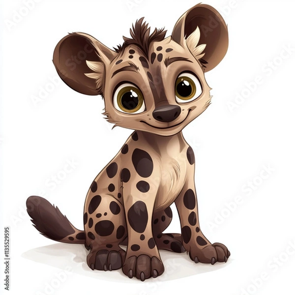 Fototapeta playful baby hyena character with big eyes and spots