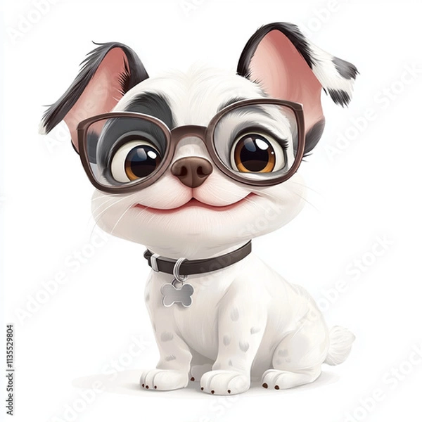 Fototapeta cute cartoon dog with glasses, smiling happily and looking playful