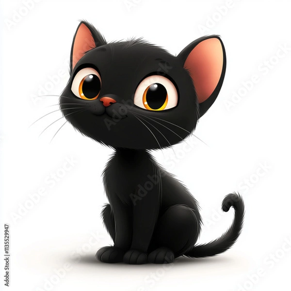Fototapeta Cute black cat with big eyes, cartoon style, playful and friendly