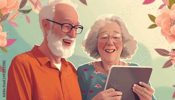Fototapeta Smiling Senior Couple Using Tablet Computer