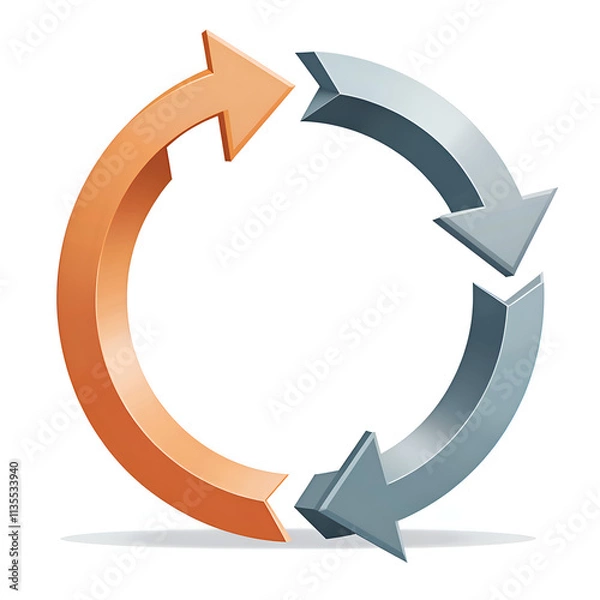 Fototapeta Dynamic circular arrows representing continuous improvement and transformation process in modern design, 3d rendering of abstract design concept.
