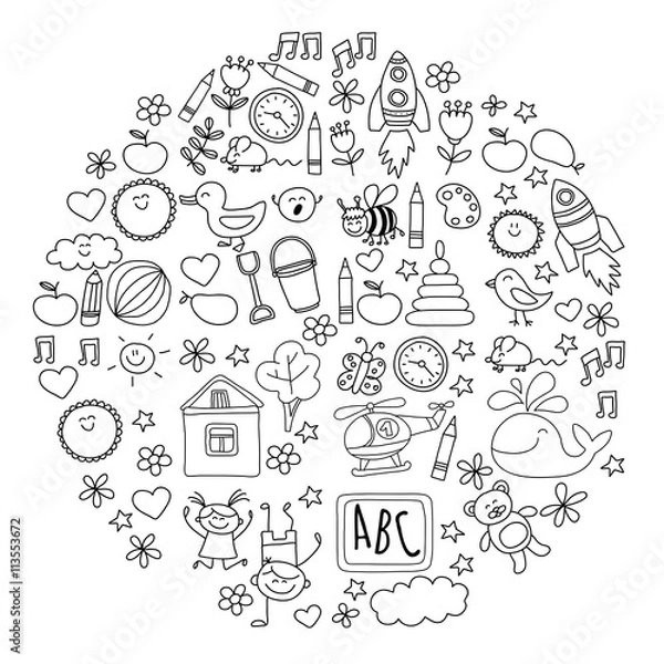 Obraz Doodle vector kindergarten elements
