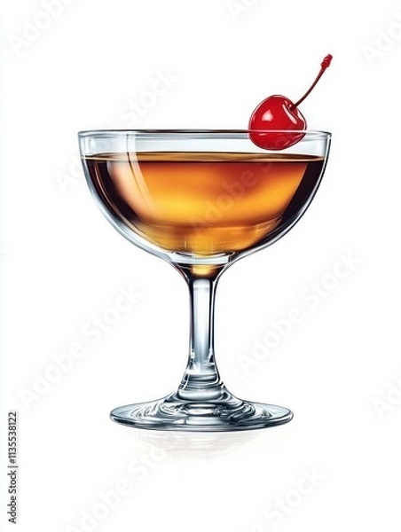 Fototapeta A classic cocktail served in a coupe glass with a cherry garnish.