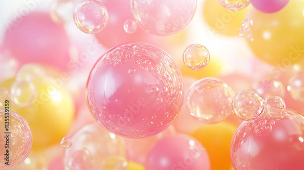 Obraz Colorful bubbles floating in a bright background create a playful atmosphere