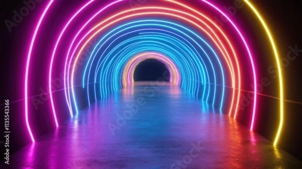 Fototapeta Neon Rainbow Tunnel: A Vibrant Passage of Light and Color