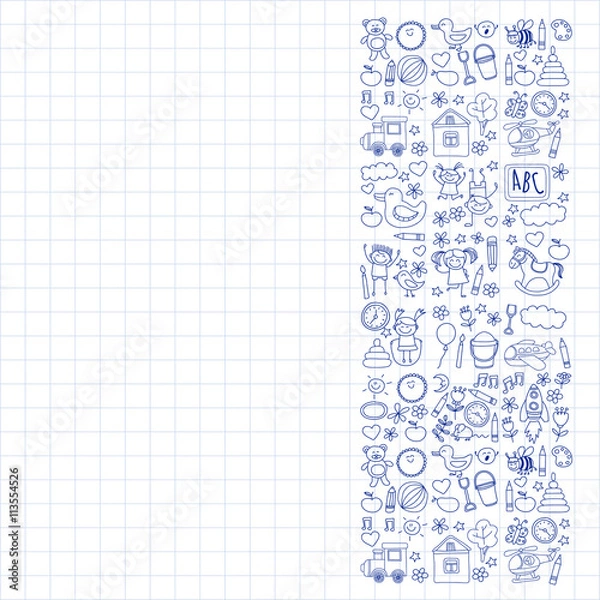 Fototapeta Doodle vector kindergarten elements