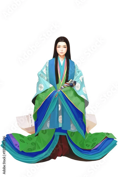Fototapeta 十二単を着た女性（水色×緑）