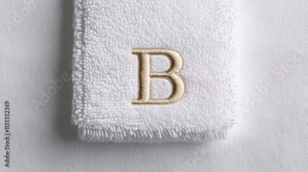 Obraz Elegant white towel with monogrammed letter b on textured fabric
