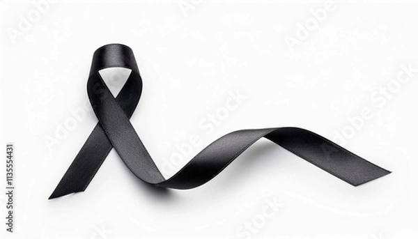 Obraz Black ribbon isolated on white, symbolizing for Mourning, awareness, support, fashion statement, political protest, memorial event and hope



