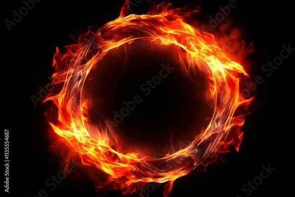 Fototapeta A vibrant ring of fiery orange and red flames encircling a dark center, creating a dramatic and intense visual effect