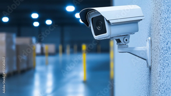 Obraz A security camera mounted on a warehouse wall, surveying the perimeter
