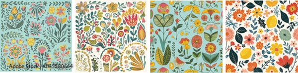 Obraz Floral pattern with bright colorful small flowers and some fruits