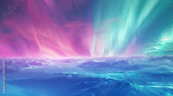 Obraz Digital Rendering of Aurora Borealis over Snow-Covered Mountains