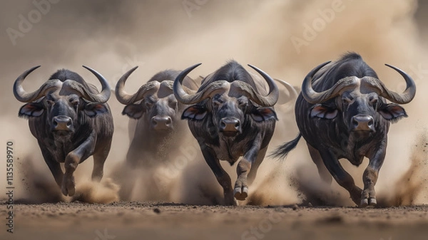 Obraz Four Cape Buffalo Running
