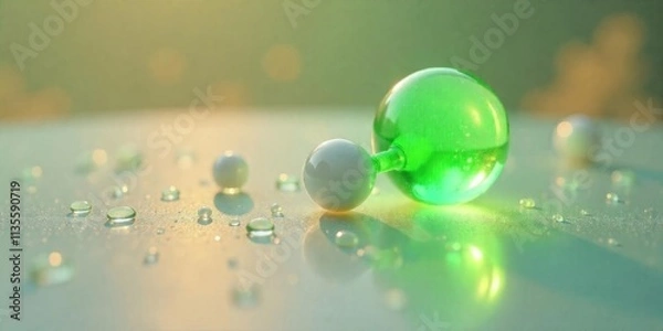 Fototapeta Colorful glass spheres on a reflective surface with soft lighting during the evening