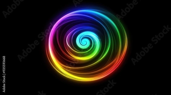 Fototapeta Colorful Spiral Design with Radiant Light on Black Background