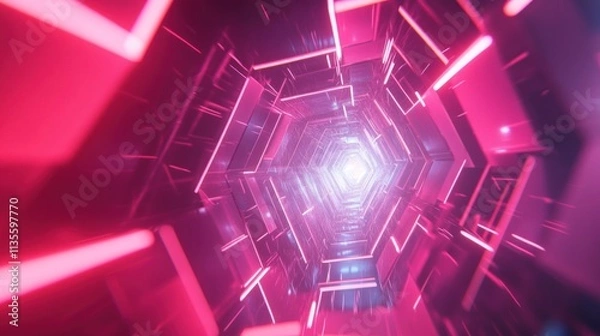 Fototapeta Neon Pink Hexagonal Tunnel: A Futuristic Digital Escape