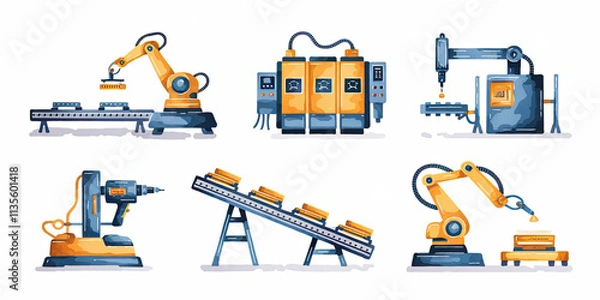 Fototapeta Industrial Automation Robotic Arms Conveyor Belts Factory Machines