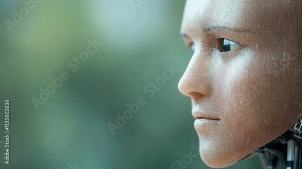 Fototapeta Futuristic Robot Face Artificial Intelligence Mesh Skin Closeup Profile
