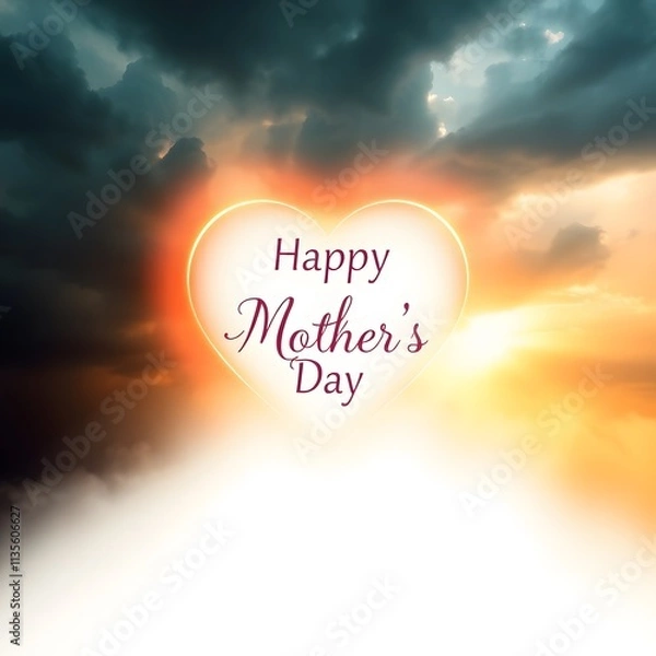 Obraz Happy Mothers Day wishes with a heart, elegant vibrant colors on a white background, graceful elegant style
