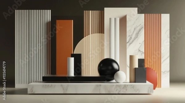Fototapeta Abstract Geometric Composition with Marble and Warm Tones
