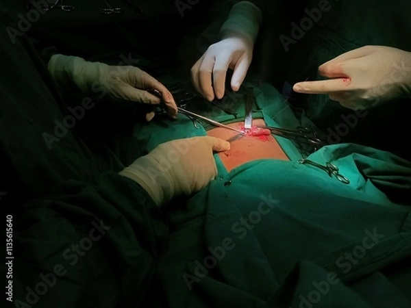 Fototapeta Appendix specimen from appendectomy, after surgery from the doctor.	

