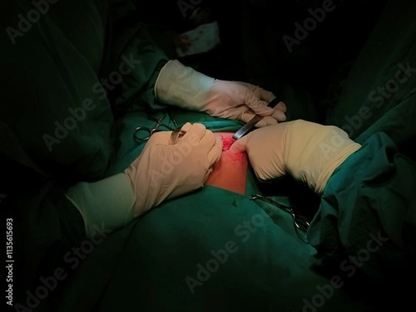 Fototapeta Appendix specimen from appendectomy, after surgery from the doctor.	
