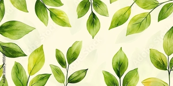 Fototapeta A pattern of green leaves on a light background, ideal for nature-themed designs.