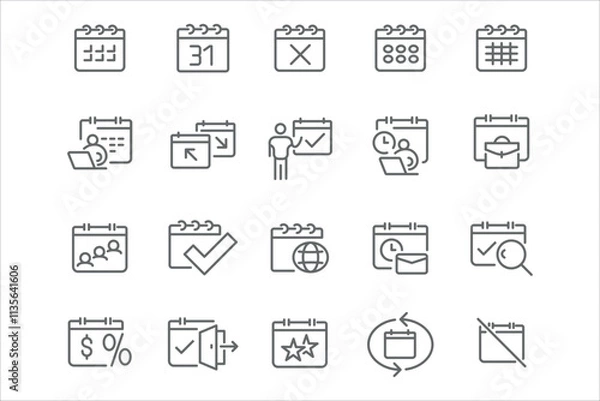 Fototapeta New Vector Icon Set in Linear Style: Calendars and Scheduling. Popular!